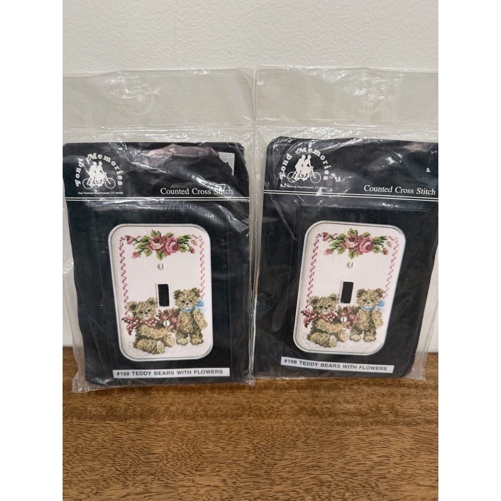 2 Fond Memories Counted Cross Stitch Kits 198 Acrylic Switch Plate Bears Flowers